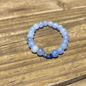 Blue Beaded Bracelet 6” adult small wrist AQUAMARINE & Swarovski crystal